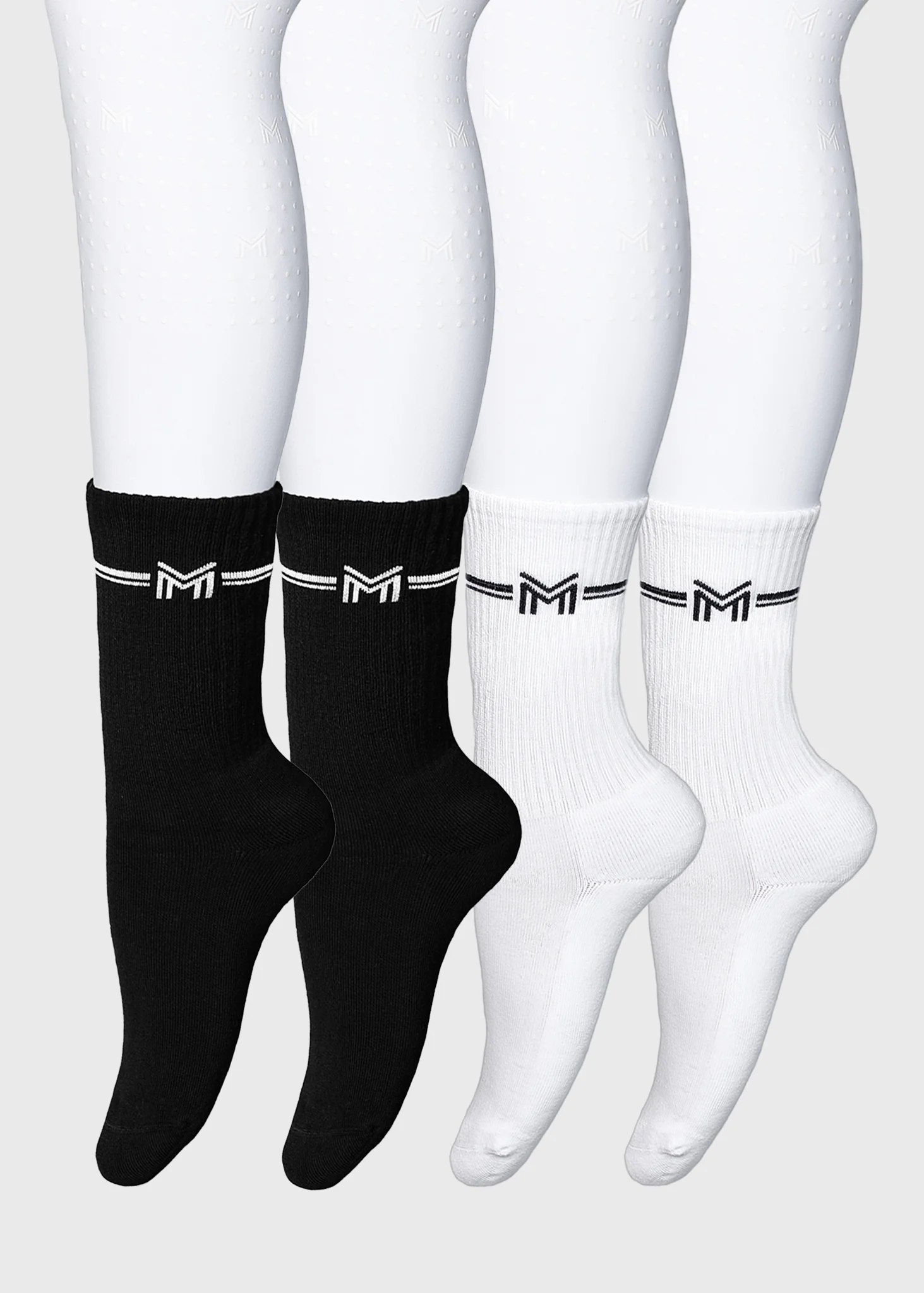 4-Pack Rise Sports Socks (Black/White) - Image 2
